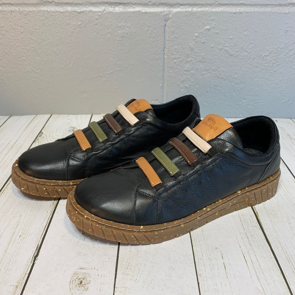 Spring Step Rugby Slip-On Black Leather Sneakers Women's Size 8.5/39 - Picture 2 of 10